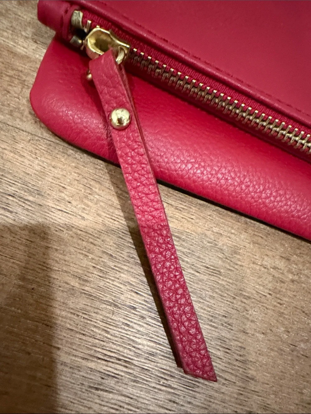 Banana Republic Red Leather Wristlet Clutch with gold zipper